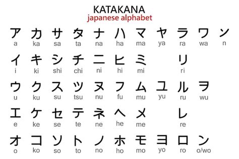 Premium Vector | Japanese Katakana alphabet with English transcription ...