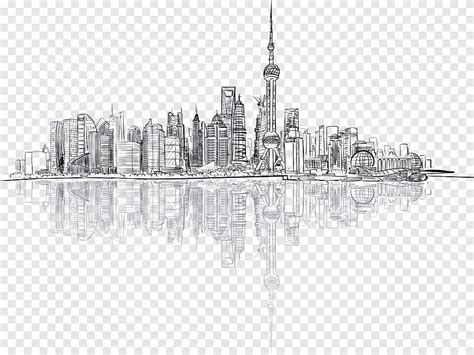 Drawing Architecture, Abstract lines Shanghai Bund, city buildings sketch, building, city png ...