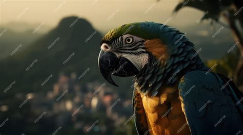 Premium Photo | A parrot with a view of rio in the background