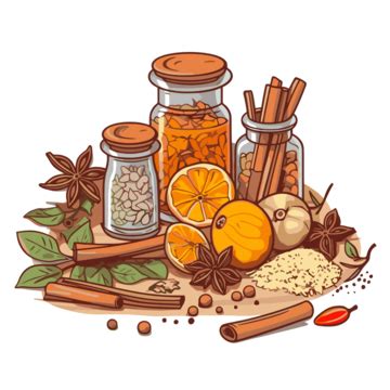 Spices Clipart Vector, Clipart, Herbs And Spices In Jars Cartoon, Spices PNG and Vector with ...