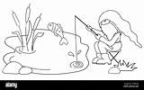 Coloring Page For Kids Cheerful Gnome Catches Fish In Pond A Fun  sketch template