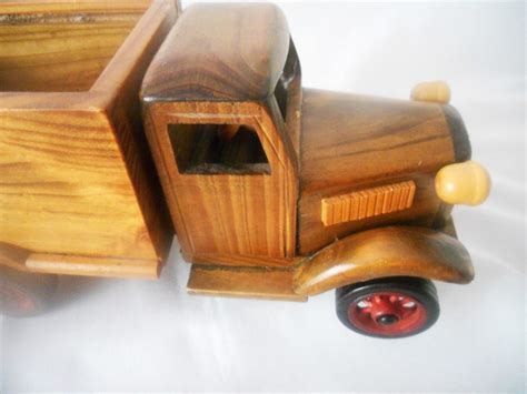 Vintage Wood Pickup Truck Model. Wooden Toy Truck With Rolling Wheels ...