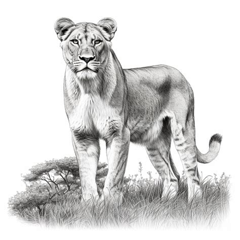 Premium AI Image | a drawing of a lion standing in the grass with a white background generative ai