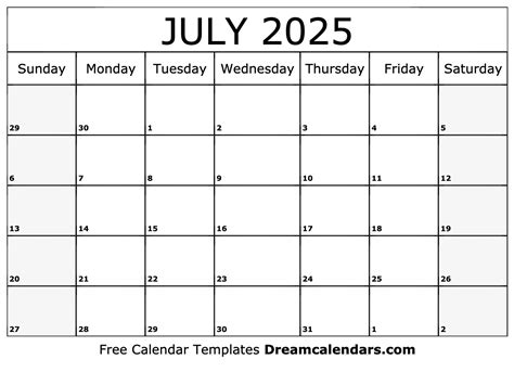 July 2025 Calendar - Free Printable with Holidays and Observances