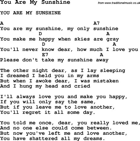 Summer Camp Song, You Are My Sunshine, with lyrics and chords for Ukulele, Guitar, Banjo etc.