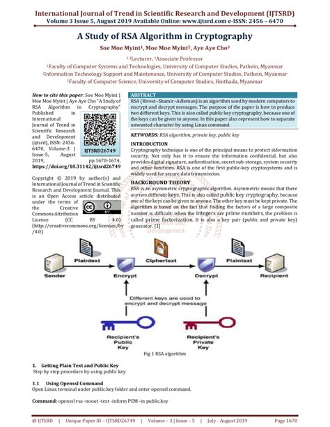 A Study of RSA Algorithm in Cryptography