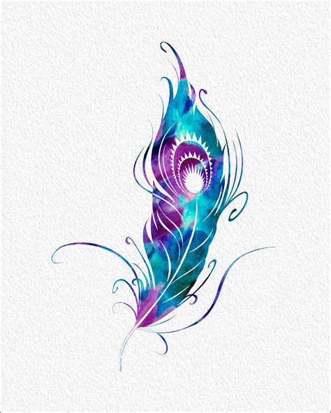 Peacock Feather Watercolor Painting Art by ImageDeSignStudio