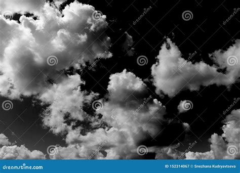 White Clouds on the Sky in Black and White Photo Stock Image - Image of ...