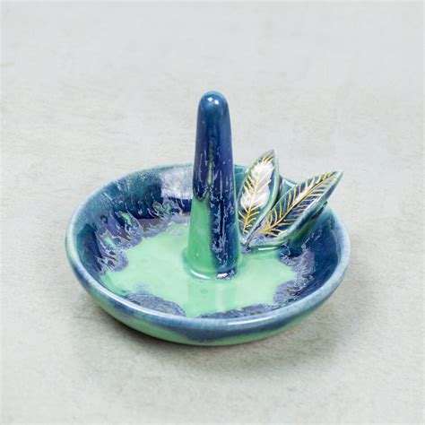 Ceramic ring dish mint pastel jewelry holder catchall Green