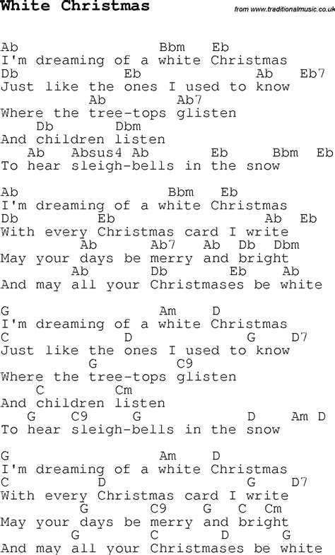 Christmas Songs and Carols, lyrics with chords for guitar banjo for White Christmas | Christmas ...