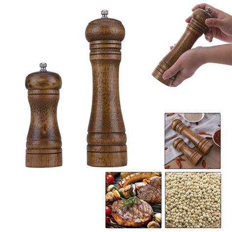 Salt and Pepper Mills, Solid Wood Pepper Mill with Strong Adjustable Ceramic Grinder 5" 8" 10 ...