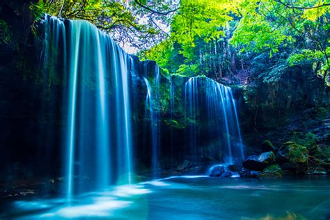 Nabegatai Waterfall In Forest Kumamoto Japan Stock Photo - Download Image Now - Waterfall, Japan ...