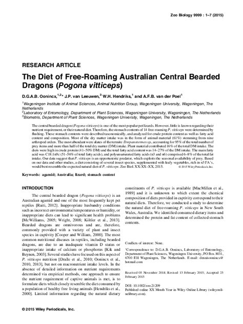 (PDF) Natural Diet and Nutrient Analysis of Pogona vitticeps