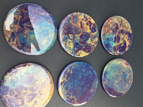 Set of Six Acrylic Paint Coasters Finished in Epoxy Resin. Purple, Turquoise and Gold. - Etsy