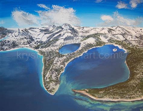 Aerial view of Lake Tahoe Painting by Krysti Dahlgren