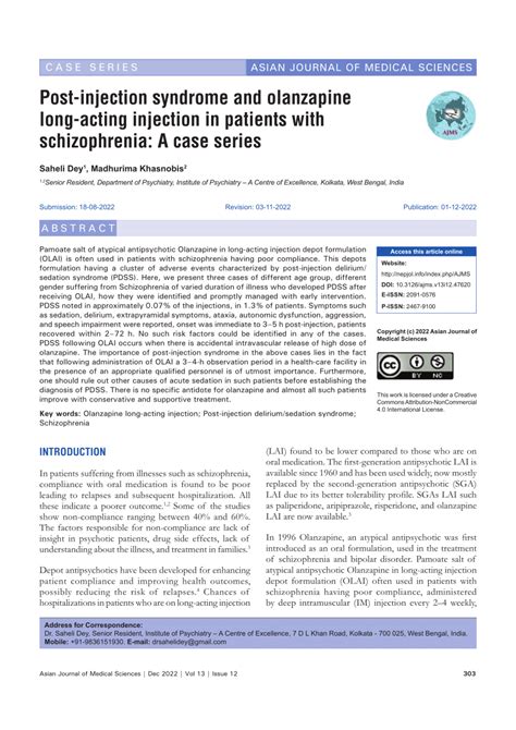 (PDF) Post-injection syndrome and olanzapine long-acting injection in patients with ...