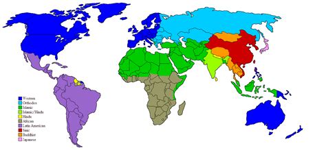 Major Civilizations per "Clash of Civilizations" (Huntington, 1996) - Vivid Maps