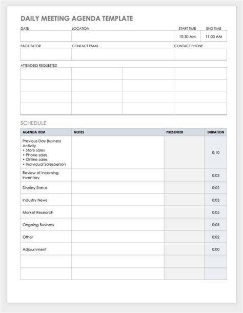 Daily Meeting Agenda Template