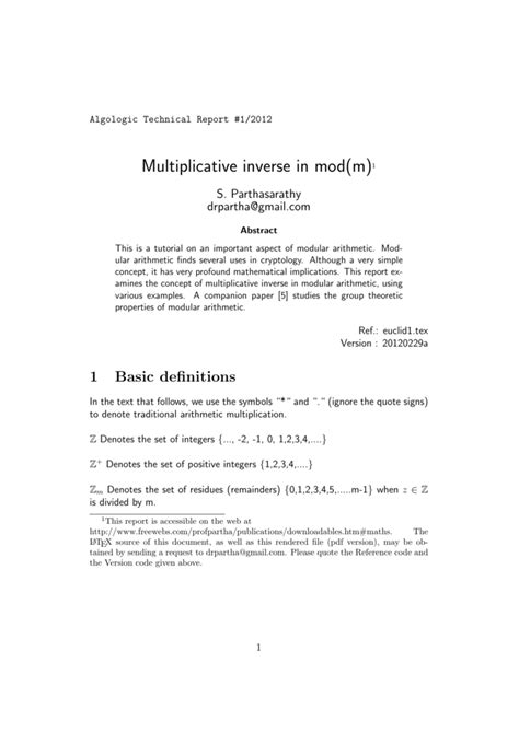 Multiplicative inverse in modulo arithmetic