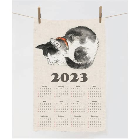 2023 Calendar Towel, Tea Towel, Towel Illustration, Cat Towel, Zodiac Tea Towel, Linen Towel ...