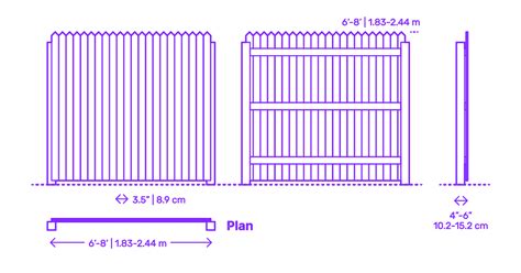 Privacy Fence - Solid, Pointed Dimensions & Drawings | Dimensions.com