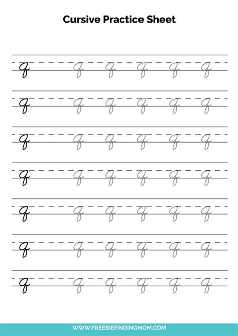 Free Printable Cursive Alphabet Practice Sheets: Lowercase Q