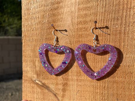 Purple Heart Glittery Earrings - Etsy UK