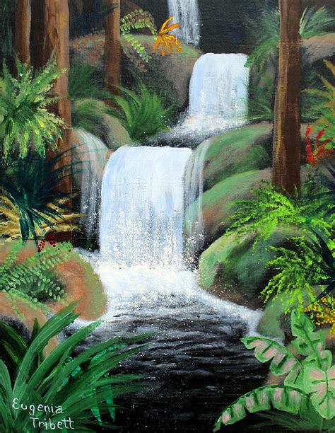 Tropical Waterfall Painting by Eugenia Tribett