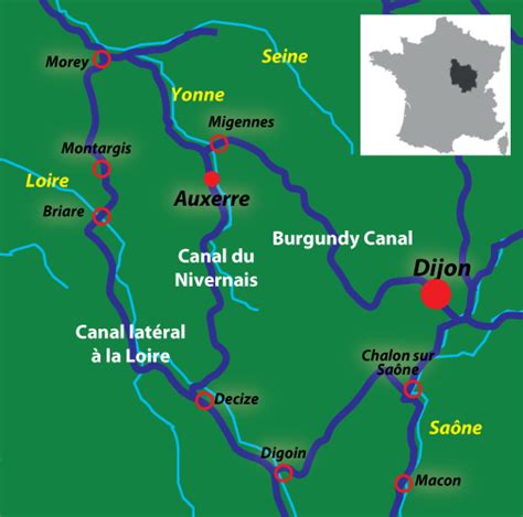 Various maps of the Burgundy canal, Yonne and Saone sides