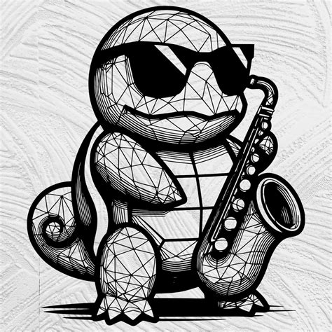 Flowing Line Art squirtle with sunglasses and sax by The line art guy ...