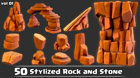 ArtStation - 50 Stylized Rock & Stone Game Ready+ IMM Brush | Game Assets