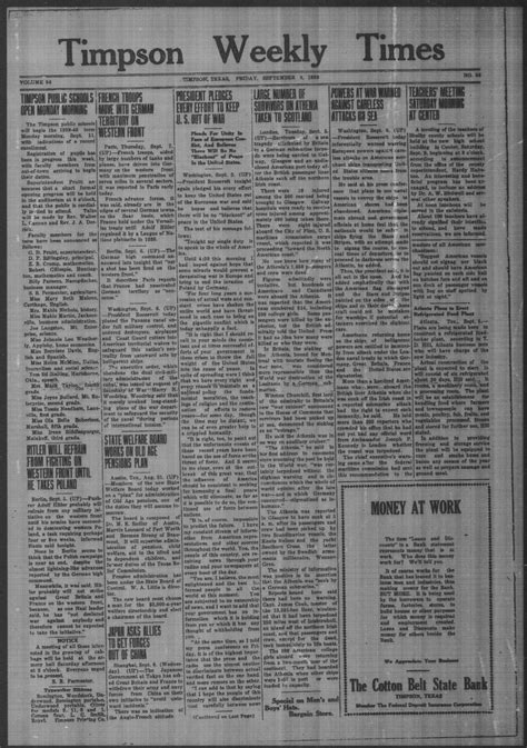 Timpson Weekly Times (Timpson, Tex.), Vol. 54, No. 36, Ed. 1 Friday, September 8, 1939 - The ...