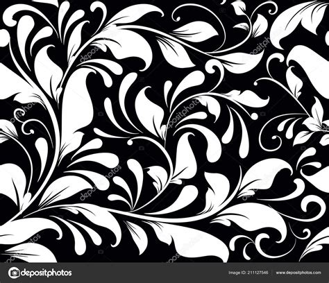 Vintage Black White Floral Vector Seamless Pattern Monochrome ...