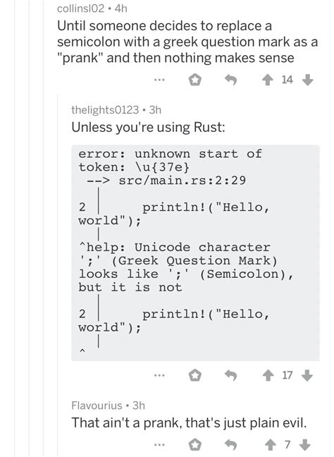 TIL the Greek question mark prank : r/ProgrammerHumor