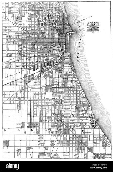 MAP: CHICAGO, 1874. /nMap of Chicago, Illinois, and its suburbs. Line ...