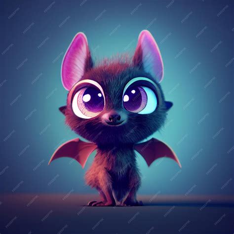 Premium Photo | Cute baby bat with big eyes 3d rendering cartoon illustration