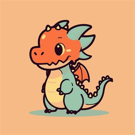 Premium Vector | Cute dragon on a orange background.