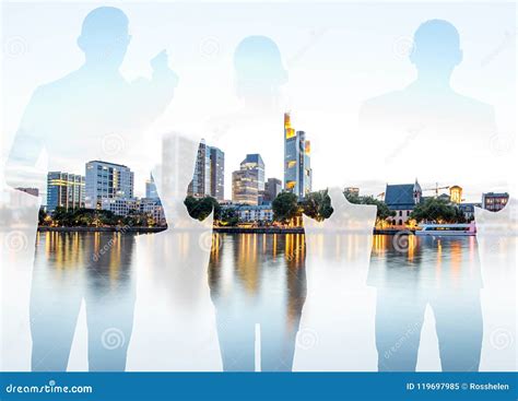 Double Exposure with Business People and Modern Cityscape Stock Image - Image of background ...