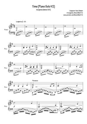 Time Ver 2 - Inception Free Piano Sheet Music PDF