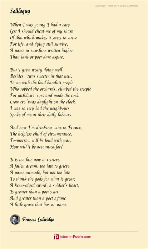 Soliloquy Poem by Francis Ledwidge