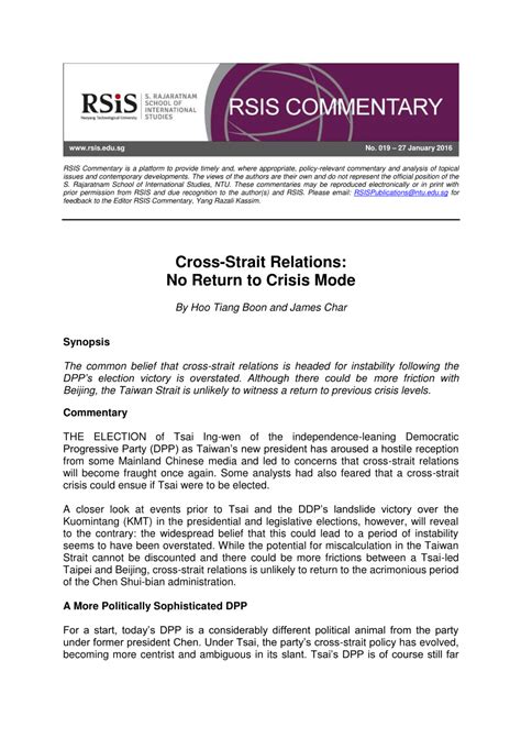 (PDF) Cross-Strait Relations: No Return to Crisis Mode