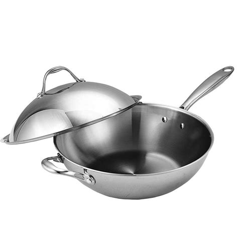 Cooks Standard 13 in. Multi-Ply Clad Stainless Steel Wok Stir Fry Pan with Dome Lid NC-00233 ...