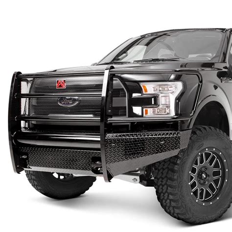 Fab Fours® - Ford F-150 2013 Black Steel Full Width Black Front Winch HD Bumper with Full Grille ...