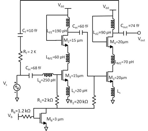 Schematic of low noise amplifier | Download Scientific Diagram