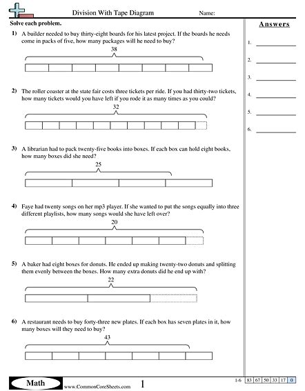 Tape Diagram Worksheets | Free - CommonCoreSheets