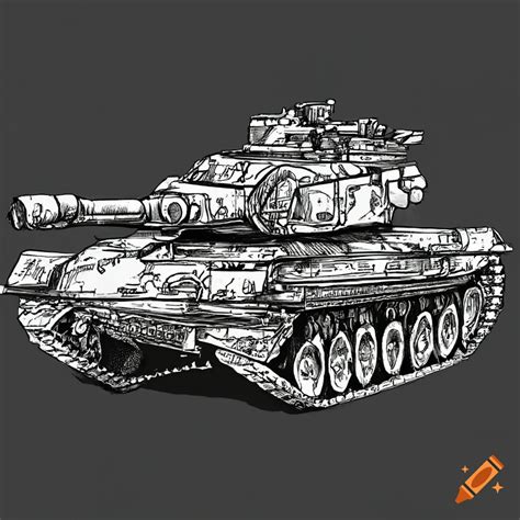 Outline drawing of an army tank for coloring on Craiyon