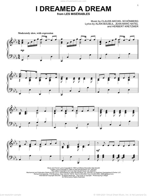 Cast - I Dreamed A Dream sheet music for piano solo (PDF)