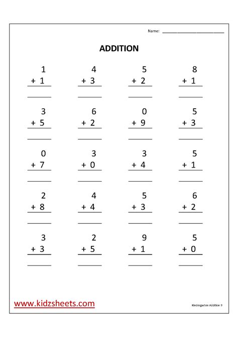 Kindergarten Addition Math Practice Worksheet | MySchoolsMath.com