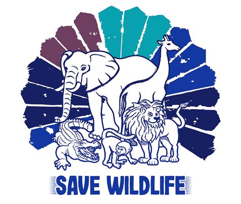 Save Wildlife Gifts Vintage Wild Animals Go Green Environment Drawing by Kanig Designs - Fine ...