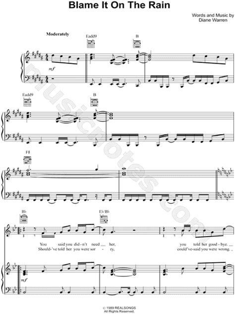 Milli Vanilli "Blame It on the Rain" Sheet Music in B Major (transposable) - Download & Print ...